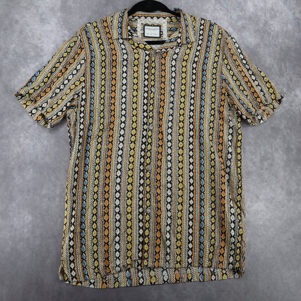 Denim & Flower Button Down Shirt Ricky Singh Geometric Print Viscose Men L